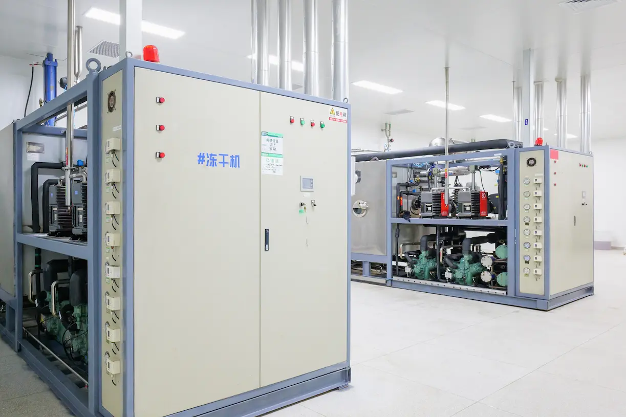 Freeze-drying equipment inside the Hubei JXBio facility at JYMed, used for peptide API stabilization and final processing.