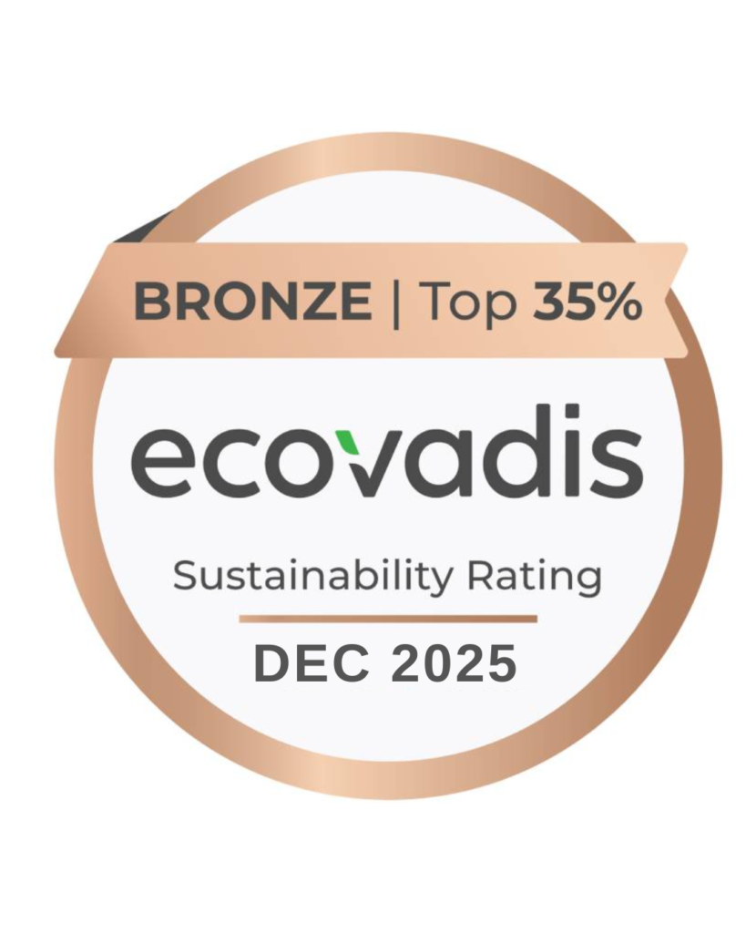 EcoVadis Sustainability Rating badge showing Bronze (Top 35%), dated Dec 2025.