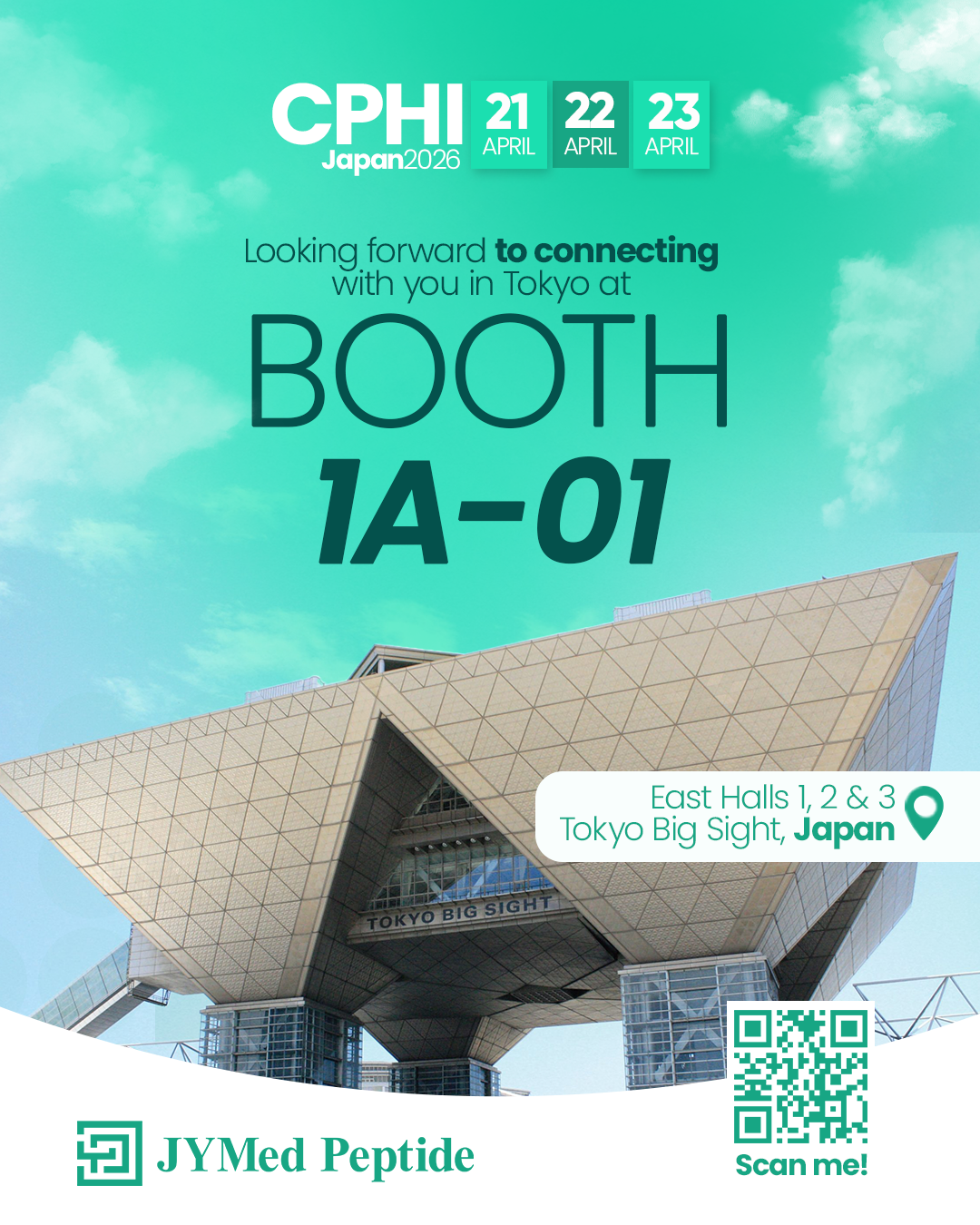 YMed Peptide CPHI Frankfurt 2025 booth announcement with event details: Booth 11.1D87, 28–30 October 2025, Messe Frankfurt, Germany.