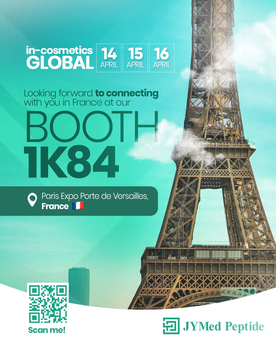 in-cosmetic global YMed Peptide CPHI Frankfurt 2025 booth announcement with event details: Booth 11.1D87, 28–30 October 2025, Messe Frankfurt, Germany.