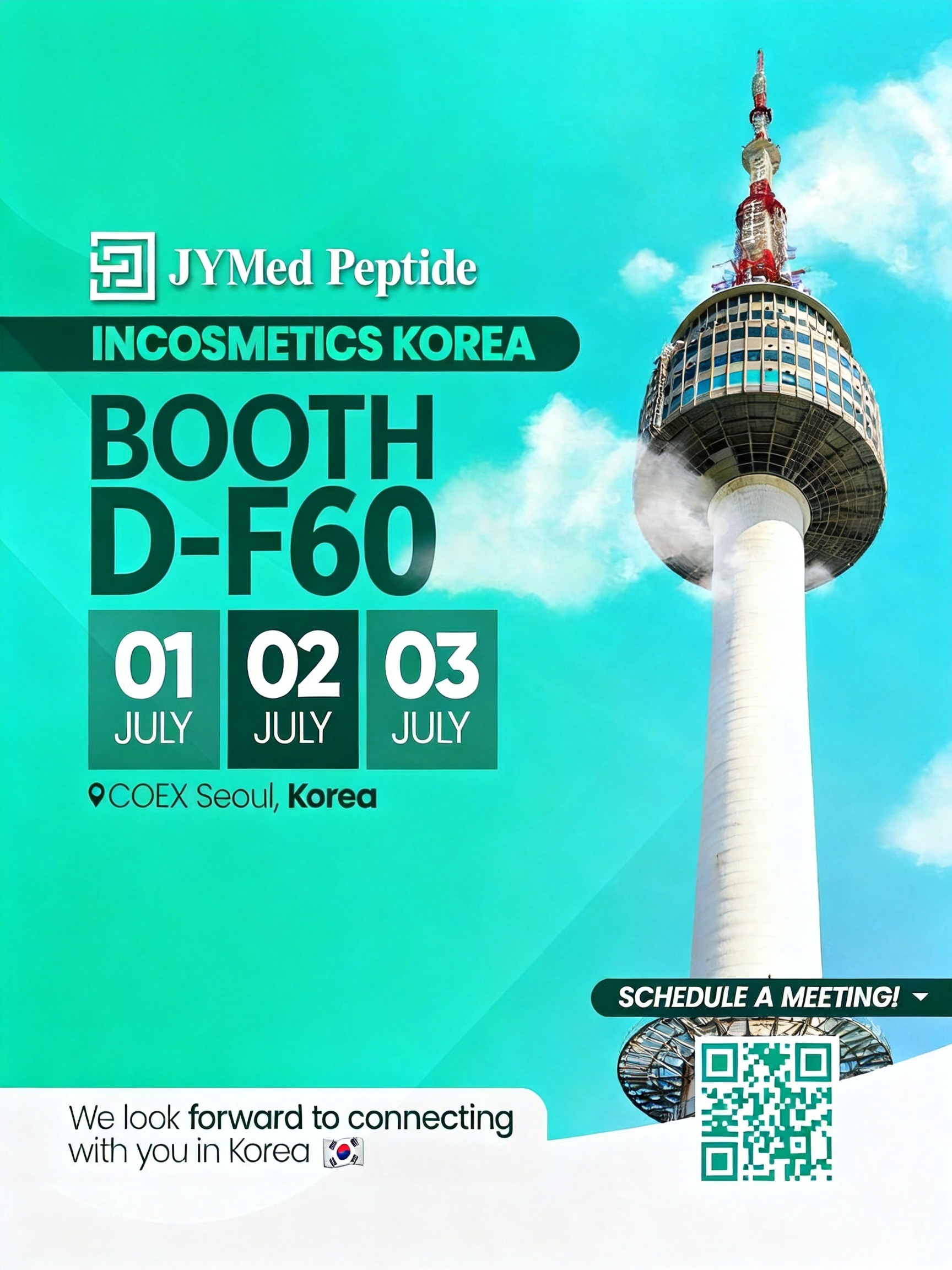 in cosmetic KOREA_v2 YMed Peptide CPHI Frankfurt 2025 booth announcement with event details: Booth 11.1D87, 28–30 October 2025, Messe Frankfurt, Germany.