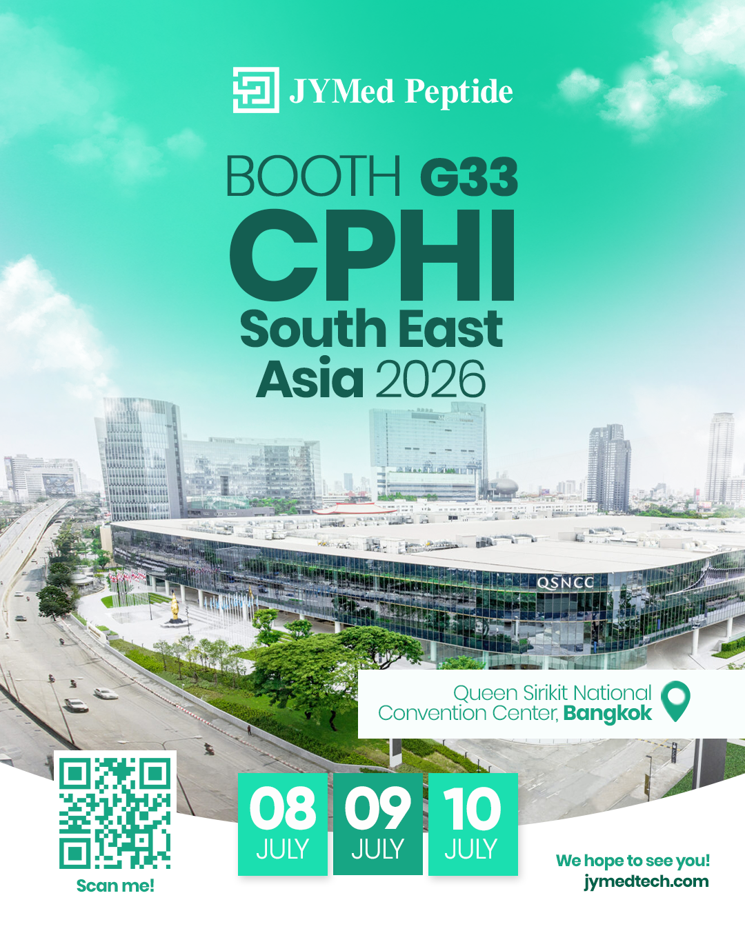 CPHI-South East Asia, YMed Peptide CPHI Frankfurt 2025 booth announcement with event details: Booth 11.1D87, 28–30 October 2025, Messe Frankfurt, Germany.